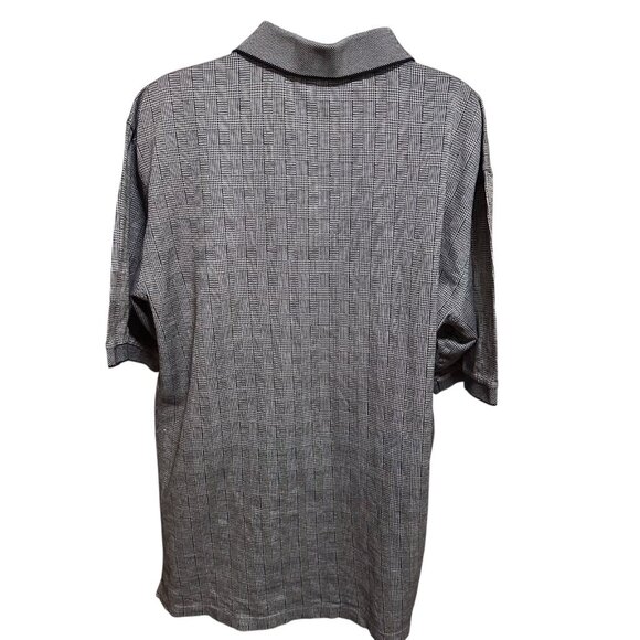 Levi’s Men’s Polo Shirt L Black White Plaid Cotton Short Sleeve Button Collar - Picture 2 of 12